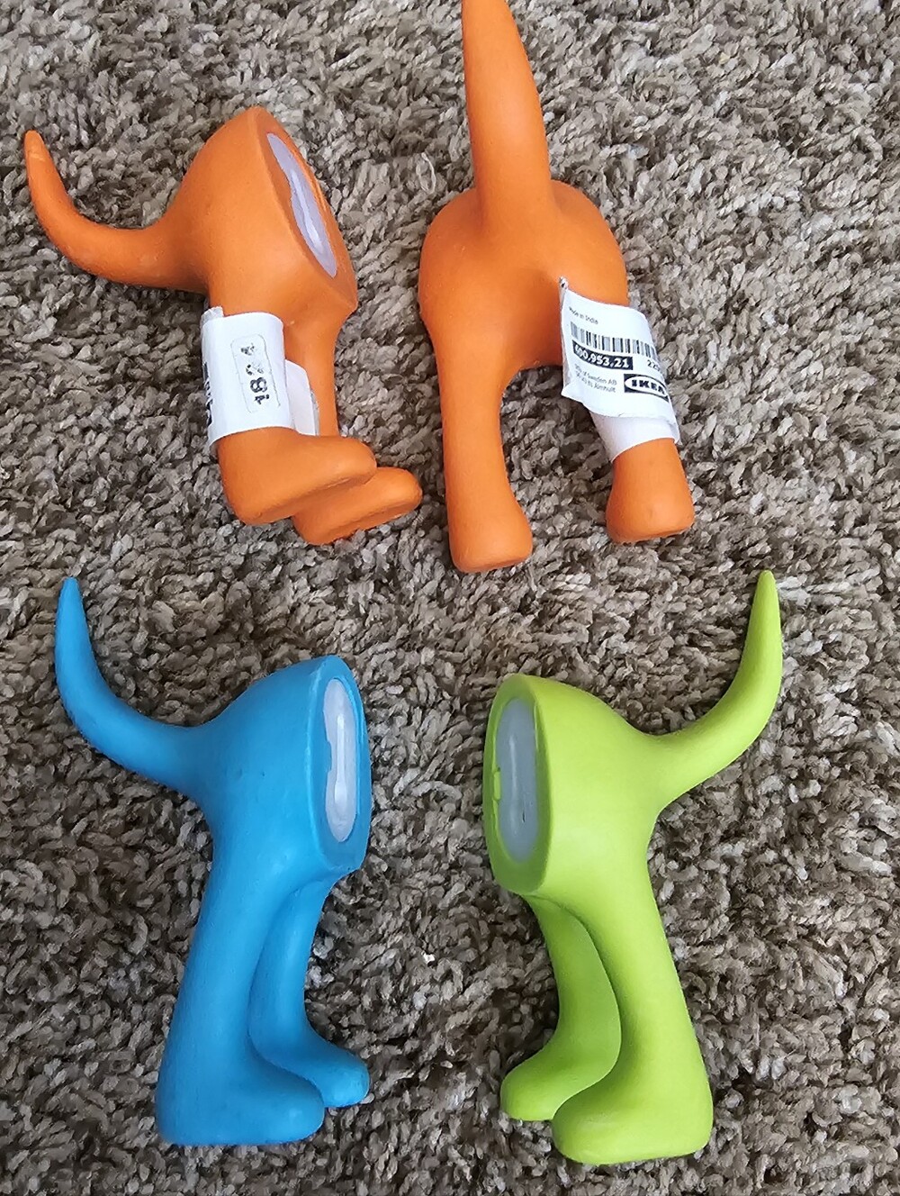 4 IKEA BASTIS Dog Butt Tail Wall Hook Set Lot Green Orange Blue Holder rubber